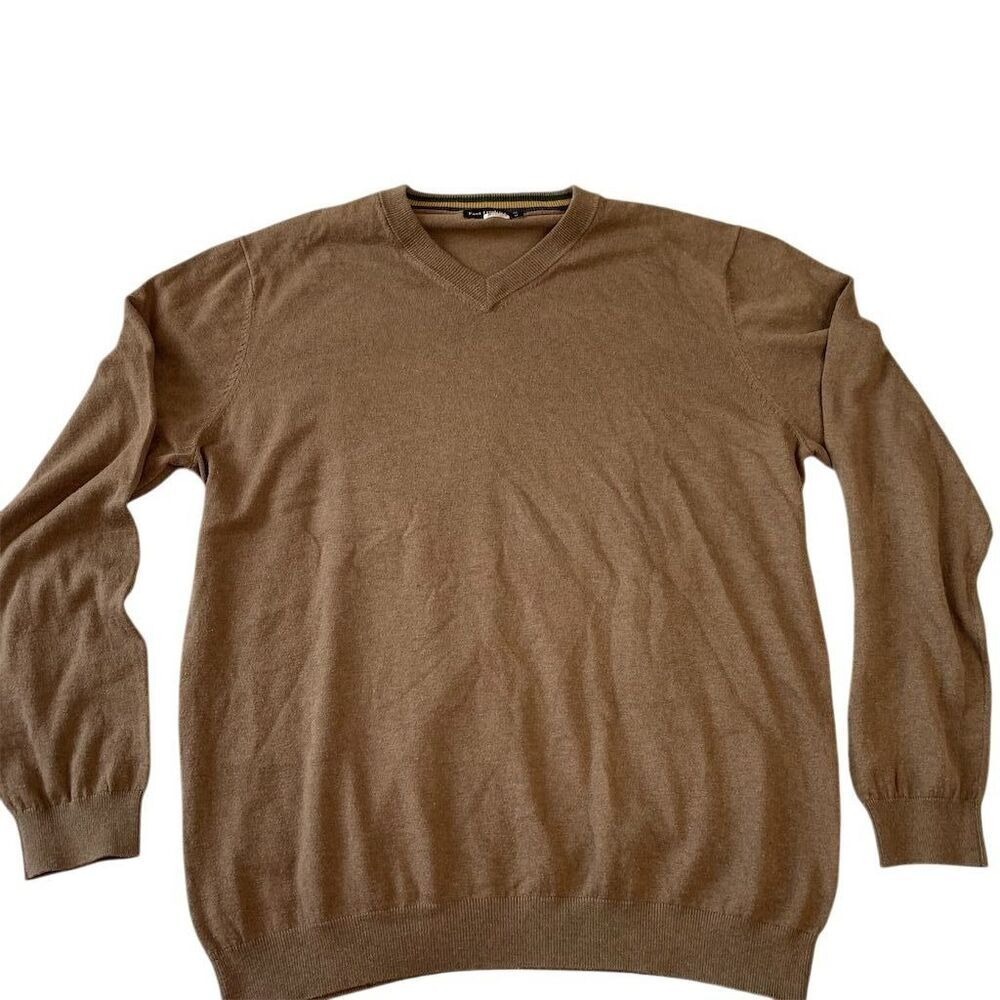 Paul Fredrick Men's V-Neck Silk Cashmere Sweater XL Brown Pullover Casual‎ Fall